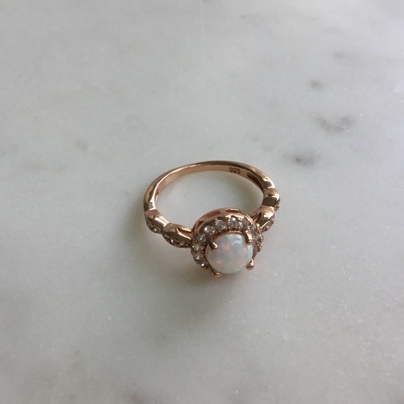 Sale $18! Rose Gold Plated over .925 Sterling Silver Lab created Opal Ring - Picture 5 of 16